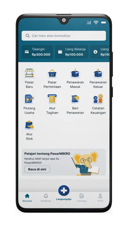 The PasarMIKRO app home screen